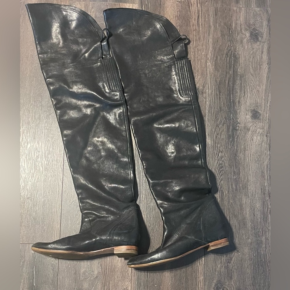 Chloe thigh high black leather boots 41